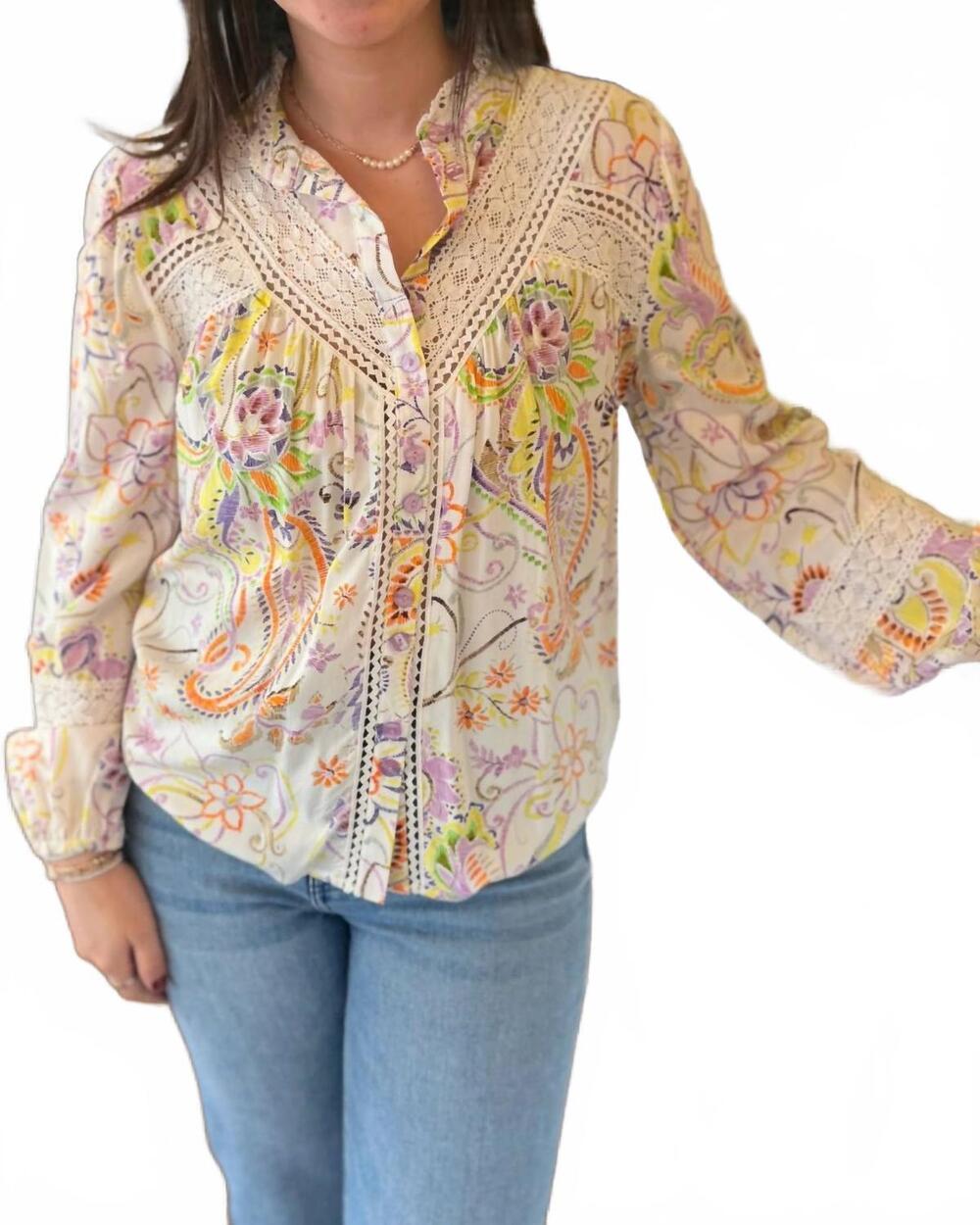 NEW ESQUALO corinne lace detail blouse in ivory